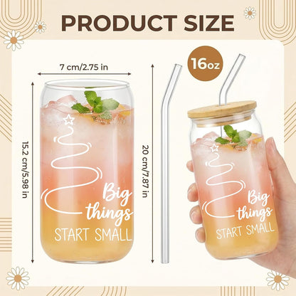 Glass Cups with Lids and Straws, 6Pcs, 16oz, Inspirational Awesome | Thank You For Being Cute Coquette Drinking Glasses Straws Tumbler for Women Girls Friend Bridesmaid Birthday Party Gifts