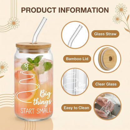 Glass Cups with Lids and Straws, 6Pcs, 16oz, Inspirational Awesome | Thank You For Being Cute Coquette Drinking Glasses Straws Tumbler for Women Girls Friend Bridesmaid Birthday Party Gifts