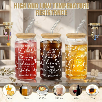 Glass Cups with Lids and Straws, 6Pcs, 16oz, Inspirational Awesome | Thank You For Being Cute Coquette Drinking Glasses Straws Tumbler for Women Girls Friend Bridesmaid Birthday Party Gifts