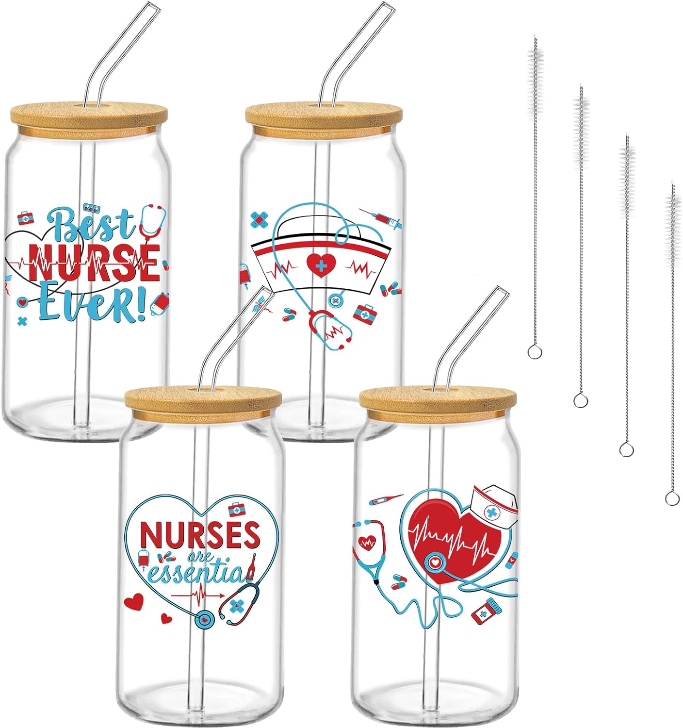 Glass Cups with Lids and Straws, 6Pcs, 16oz, Inspirational Awesome | Thank You For Being Cute Coquette Drinking Glasses Straws Tumbler for Women Girls Friend Bridesmaid Birthday Party Gifts
