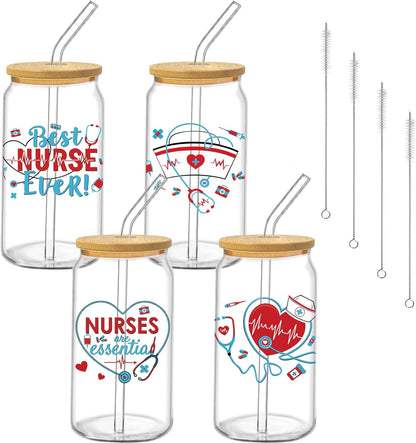 Glass Cups with Lids and Straws, 6Pcs, 16oz, Inspirational Awesome | Thank You For Being Cute Coquette Drinking Glasses Straws Tumbler for Women Girls Friend Bridesmaid Birthday Party Gifts