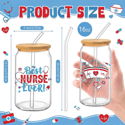 Glass Cups with Lids and Straws, 6Pcs, 16oz, Inspirational Awesome | Thank You For Being Cute Coquette Drinking Glasses Straws Tumbler for Women Girls Friend Bridesmaid Birthday Party Gifts