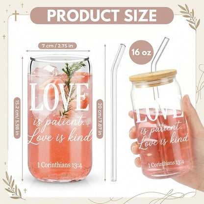 Glass Cups with Lids and Straws, 6Pcs, 16oz, Inspirational Awesome | Thank You For Being Cute Coquette Drinking Glasses Straws Tumbler for Women Girls Friend Bridesmaid Birthday Party Gifts