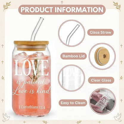 Glass Cups with Lids and Straws, 6Pcs, 16oz, Inspirational Awesome | Thank You For Being Cute Coquette Drinking Glasses Straws Tumbler for Women Girls Friend Bridesmaid Birthday Party Gifts