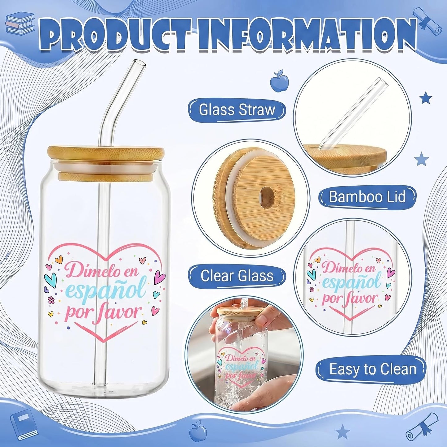 Glass Cups with Lids and Straws, 6Pcs, 16oz, Inspirational Awesome | Thank You For Being Cute Coquette Drinking Glasses Straws Tumbler for Women Girls Friend Bridesmaid Birthday Party Gifts