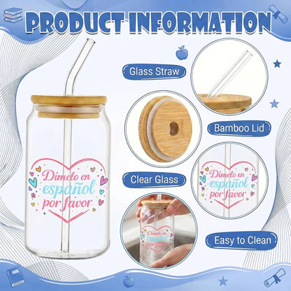 Glass Cups with Lids and Straws, 6Pcs, 16oz, Inspirational Awesome | Thank You For Being Cute Coquette Drinking Glasses Straws Tumbler for Women Girls Friend Bridesmaid Birthday Party Gifts