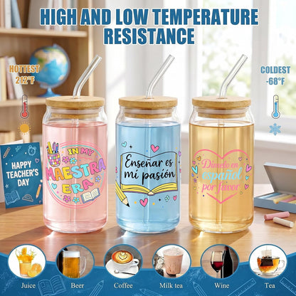 Glass Cups with Lids and Straws, 6Pcs, 16oz, Inspirational Awesome | Thank You For Being Cute Coquette Drinking Glasses Straws Tumbler for Women Girls Friend Bridesmaid Birthday Party Gifts