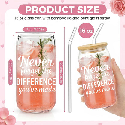 Glass Cups with Lids and Straws, 6Pcs, 16oz, Inspirational Awesome | Thank You For Being Cute Coquette Drinking Glasses Straws Tumbler for Women Girls Friend Bridesmaid Birthday Party Gifts