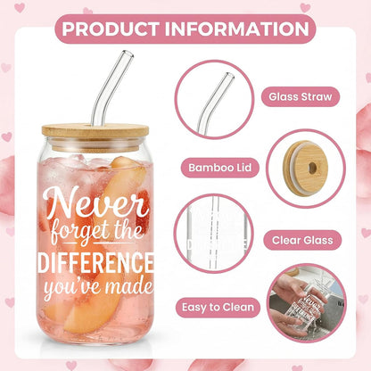 Glass Cups with Lids and Straws, 6Pcs, 16oz, Inspirational Awesome | Thank You For Being Cute Coquette Drinking Glasses Straws Tumbler for Women Girls Friend Bridesmaid Birthday Party Gifts