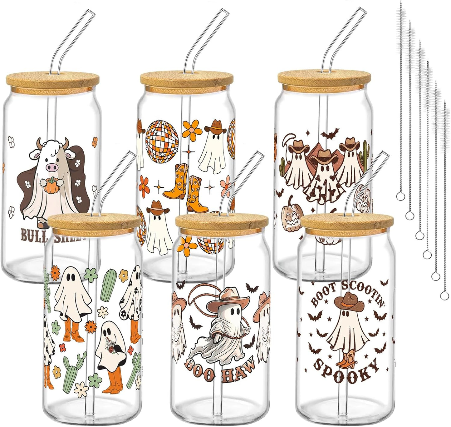Glass Cups with Lids and Straws, 6Pcs, 16oz, Inspirational Awesome | Thank You For Being Cute Coquette Drinking Glasses Straws Tumbler for Women Girls Friend Bridesmaid Birthday Party Gifts
