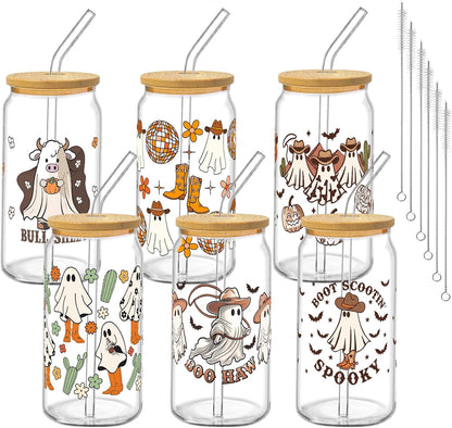 Glass Cups with Lids and Straws, 6Pcs, 16oz, Inspirational Awesome | Thank You For Being Cute Coquette Drinking Glasses Straws Tumbler for Women Girls Friend Bridesmaid Birthday Party Gifts