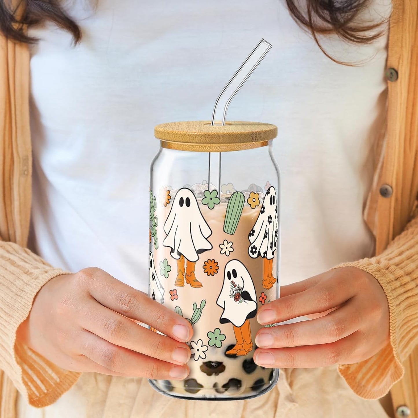 Glass Cups with Lids and Straws, 6Pcs, 16oz, Inspirational Awesome | Thank You For Being Cute Coquette Drinking Glasses Straws Tumbler for Women Girls Friend Bridesmaid Birthday Party Gifts