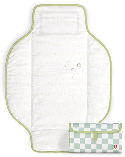 Portable Diaper Changing Pad - Waterproof Travel Changing Mat with Built-in Pillow, Gifts for Baby Shower, Newborn Girls & Boys（Sage Checkers）
