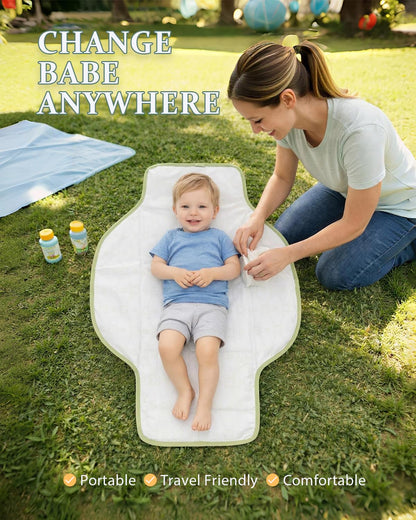 Portable Diaper Changing Pad - Waterproof Travel Changing Mat with Built-in Pillow, Gifts for Baby Shower, Newborn Girls & Boys（Sage Checkers）