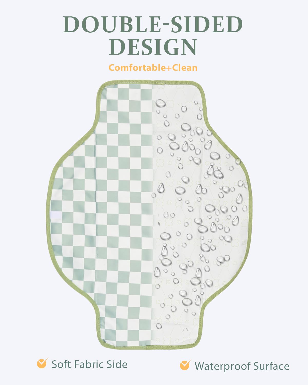 Portable Diaper Changing Pad - Waterproof Travel Changing Mat with Built-in Pillow, Gifts for Baby Shower, Newborn Girls & Boys（Sage Checkers）