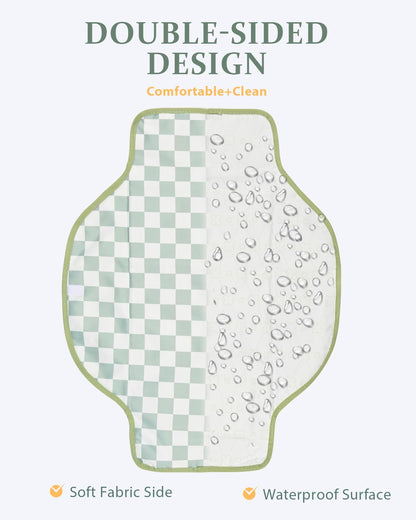 Portable Diaper Changing Pad - Waterproof Travel Changing Mat with Built-in Pillow, Gifts for Baby Shower, Newborn Girls & Boys（Sage Checkers）