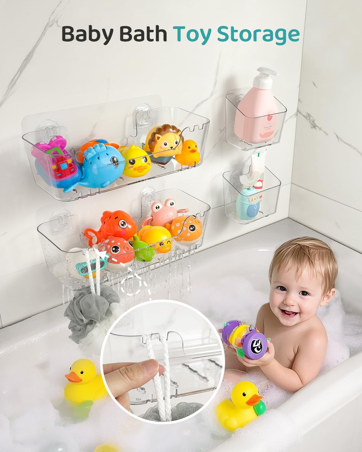 Bath Toy Storage Organizer, Bath Toy Holder with Drain Holes
