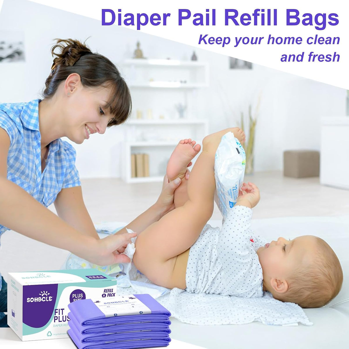 Diaper Pail Refill Bags Compatible with Dekor Plus 8 Pack Refills