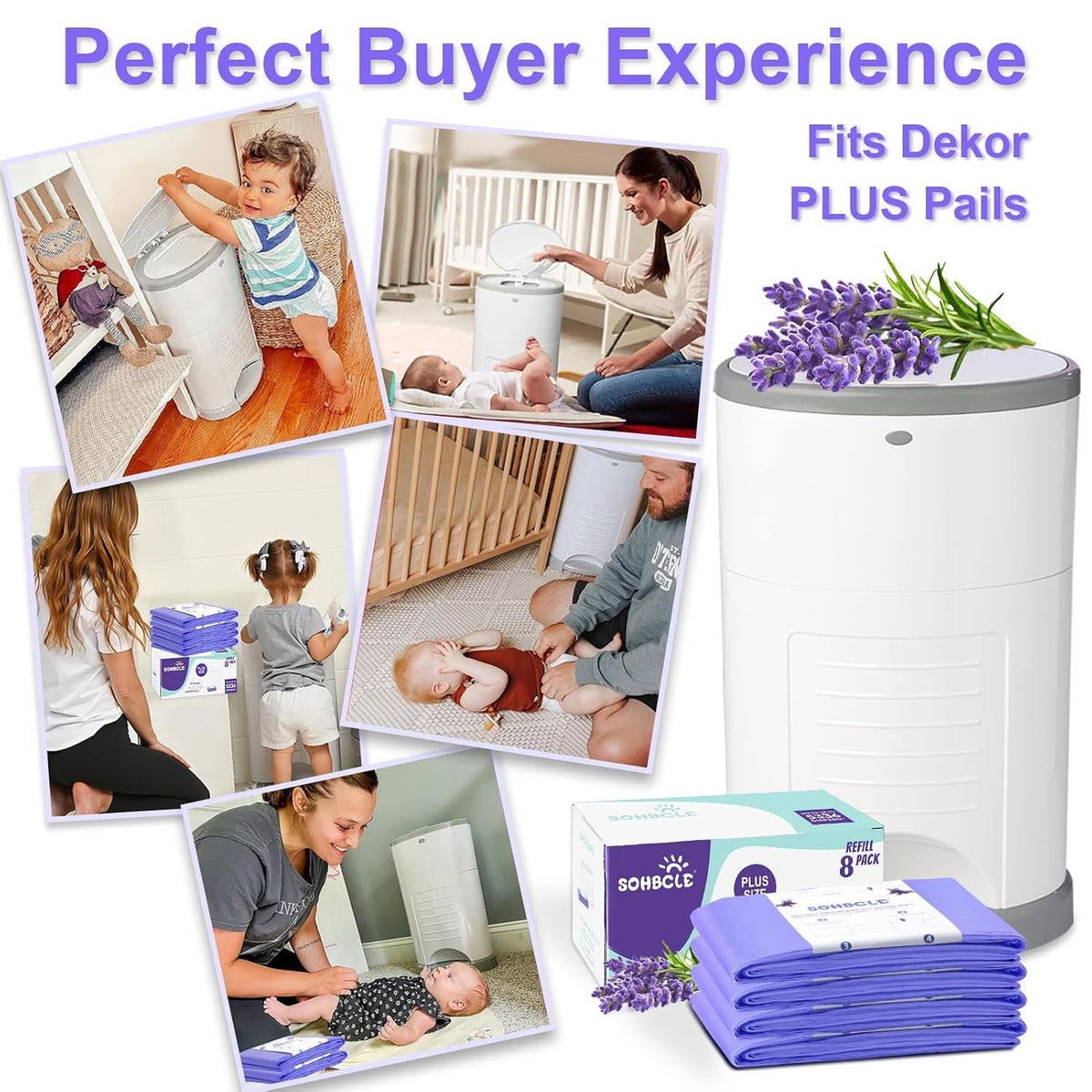 Diaper Pail Refill Bags Compatible with Dekor Plus 8 Pack Refills