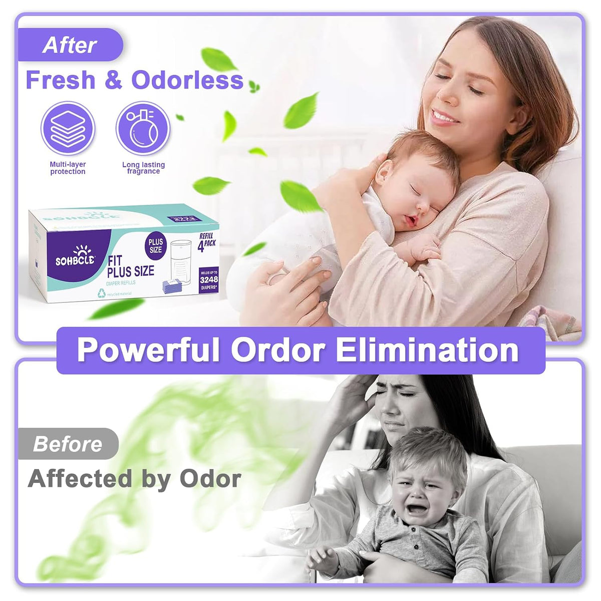 Diaper Pail Refill Bags Compatible with Dekor Plus 8 Pack Refills