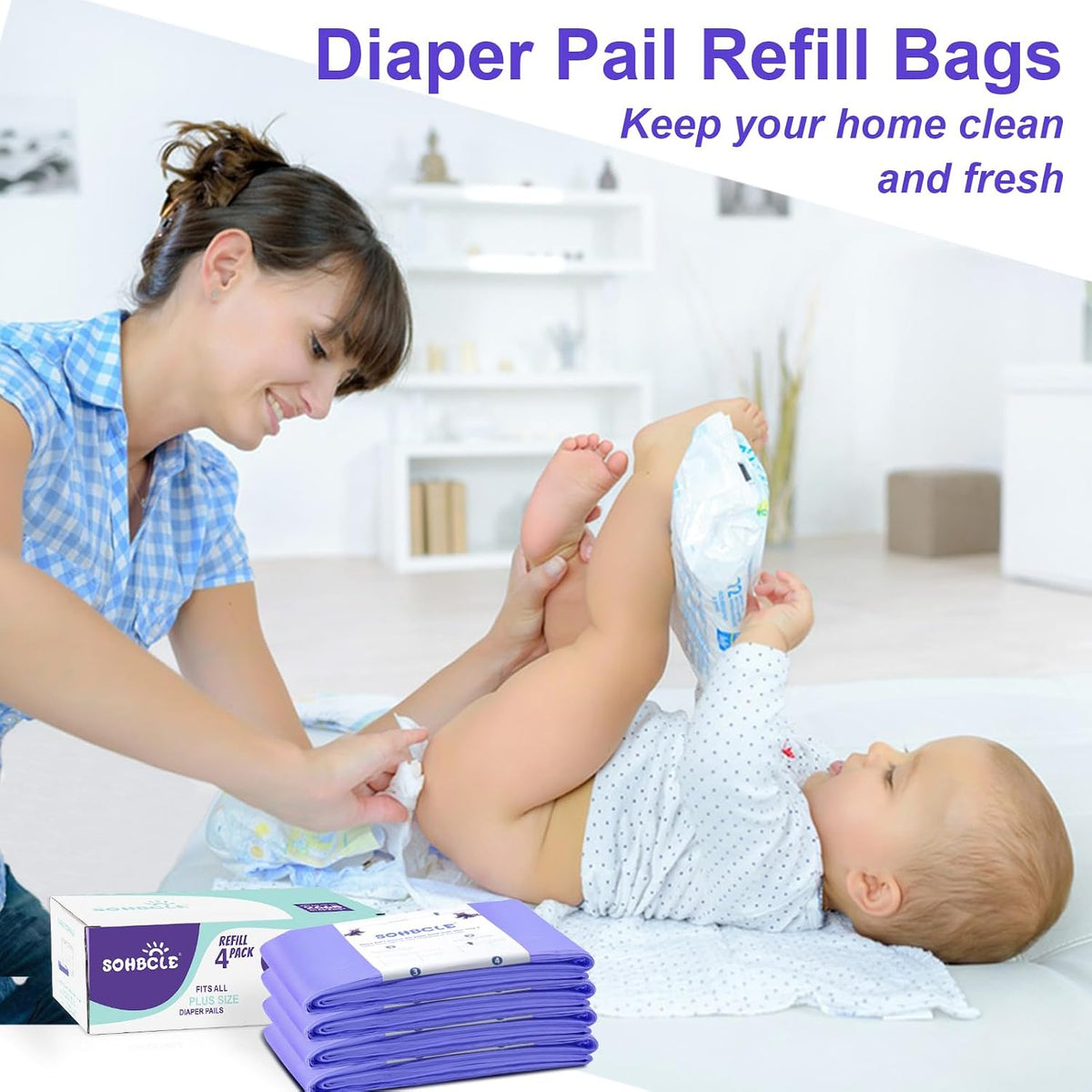 Diaper Pail Refill Bags Compatible with Dekor Plus 8 Pack Refills