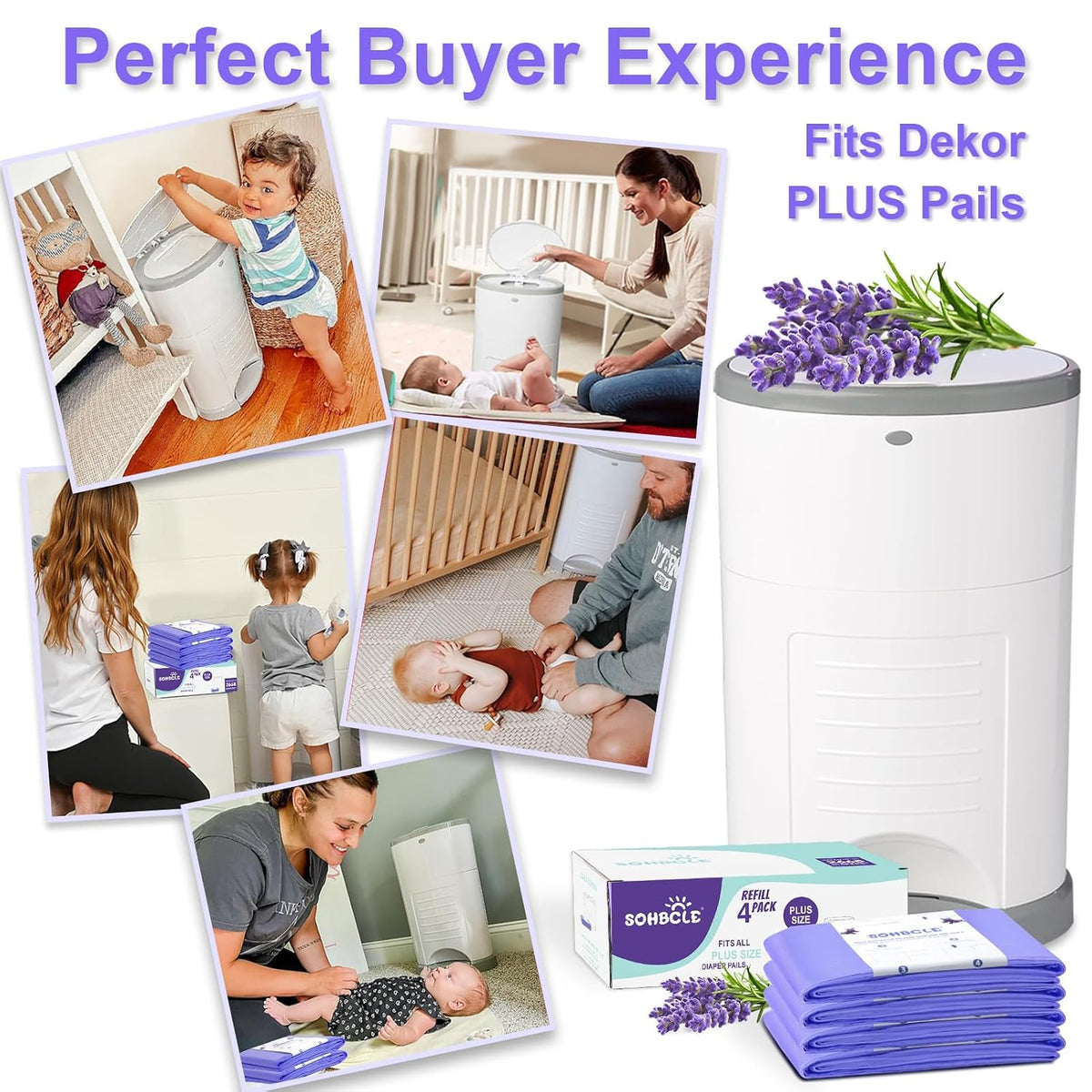 Diaper Pail Refill Bags Compatible with Dekor Plus 8 Pack Refills