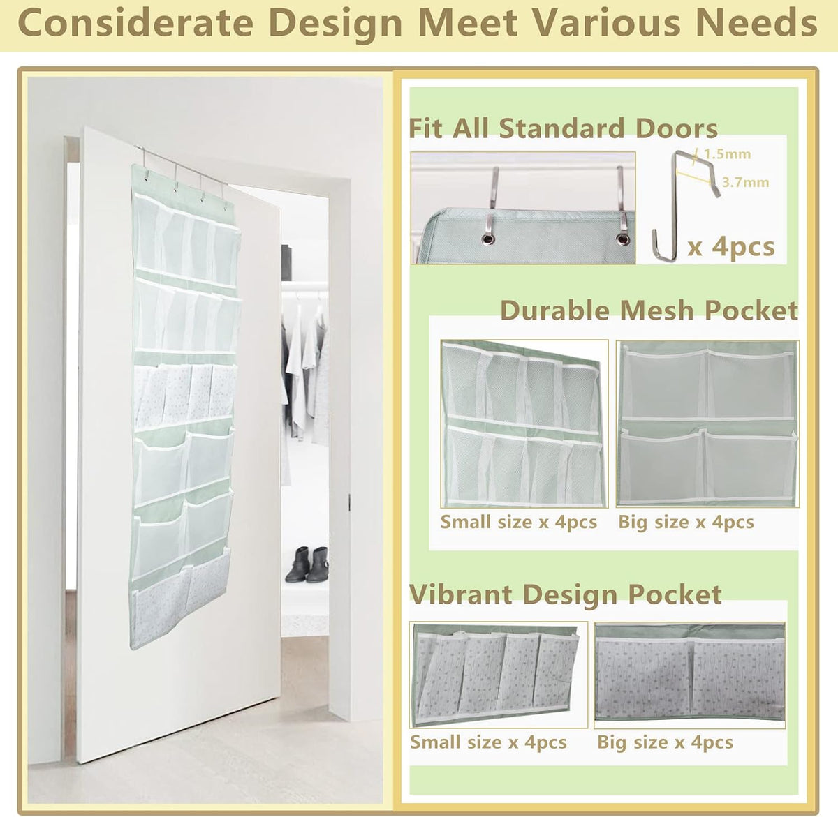 2 Pack-18 Pocekts Over the Door Shoes Organizer,Behind Door Hanging Storage Pocekt for Sock,Underwear,Hat,Handbag,Back of Door Hanging Shelf for Bedroom,Bathroom,Entryway,Storeroom,Pantry,Dorm,Nursery
