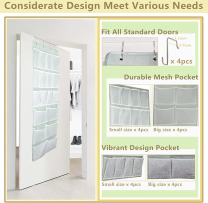 2 Pack-18 Pocekts Over the Door Shoes Organizer,Behind Door Hanging Storage Pocekt for Sock,Underwear,Hat,Handbag,Back of Door Hanging Shelf for Bedroom,Bathroom,Entryway,Storeroom,Pantry,Dorm,Nursery