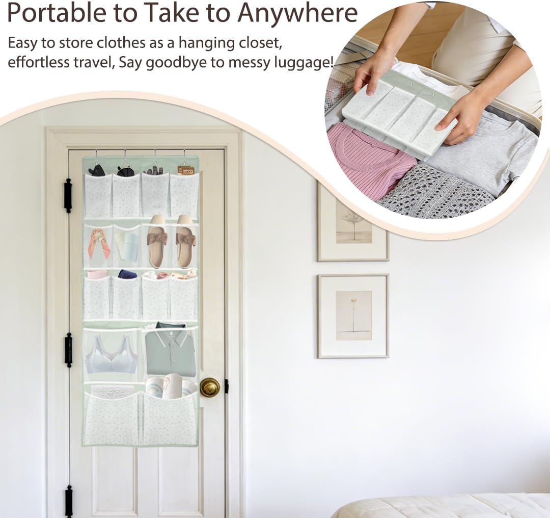 2 Pack-18 Pocekts Over the Door Shoes Organizer,Behind Door Hanging Storage Pocekt for Sock,Underwear,Hat,Handbag,Back of Door Hanging Shelf for Bedroom,Bathroom,Entryway,Storeroom,Pantry,Dorm,Nursery