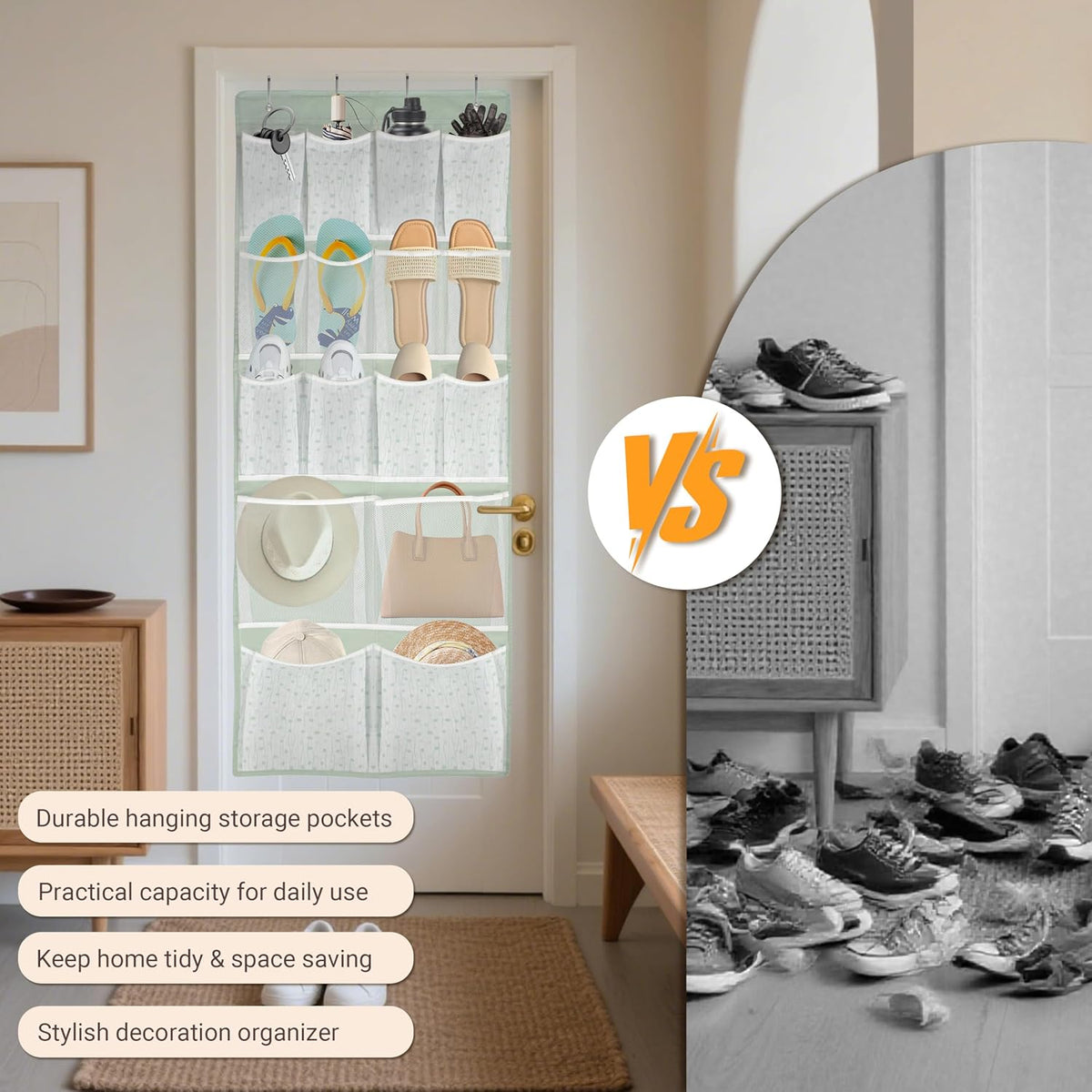 2 Pack-18 Pocekts Over the Door Shoes Organizer,Behind Door Hanging Storage Pocekt for Sock,Underwear,Hat,Handbag,Back of Door Hanging Shelf for Bedroom,Bathroom,Entryway,Storeroom,Pantry,Dorm,Nursery