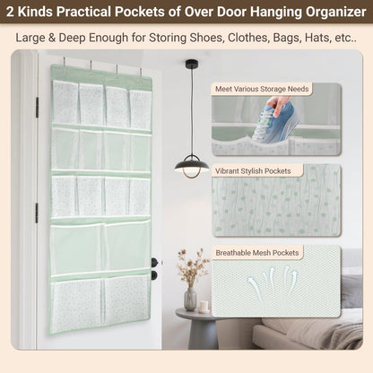 2 Pack-18 Pocekts Over the Door Shoes Organizer,Behind Door Hanging Storage Pocekt for Sock,Underwear,Hat,Handbag,Back of Door Hanging Shelf for Bedroom,Bathroom,Entryway,Storeroom,Pantry,Dorm,Nursery