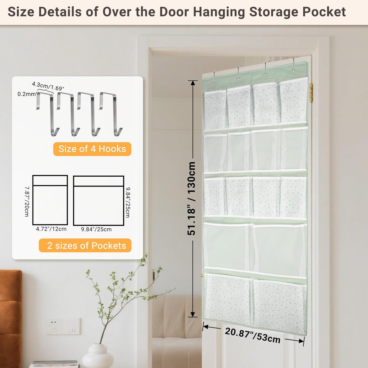 2 Pack-18 Pocekts Over the Door Shoes Organizer,Behind Door Hanging Storage Pocekt for Sock,Underwear,Hat,Handbag,Back of Door Hanging Shelf for Bedroom,Bathroom,Entryway,Storeroom,Pantry,Dorm,Nursery