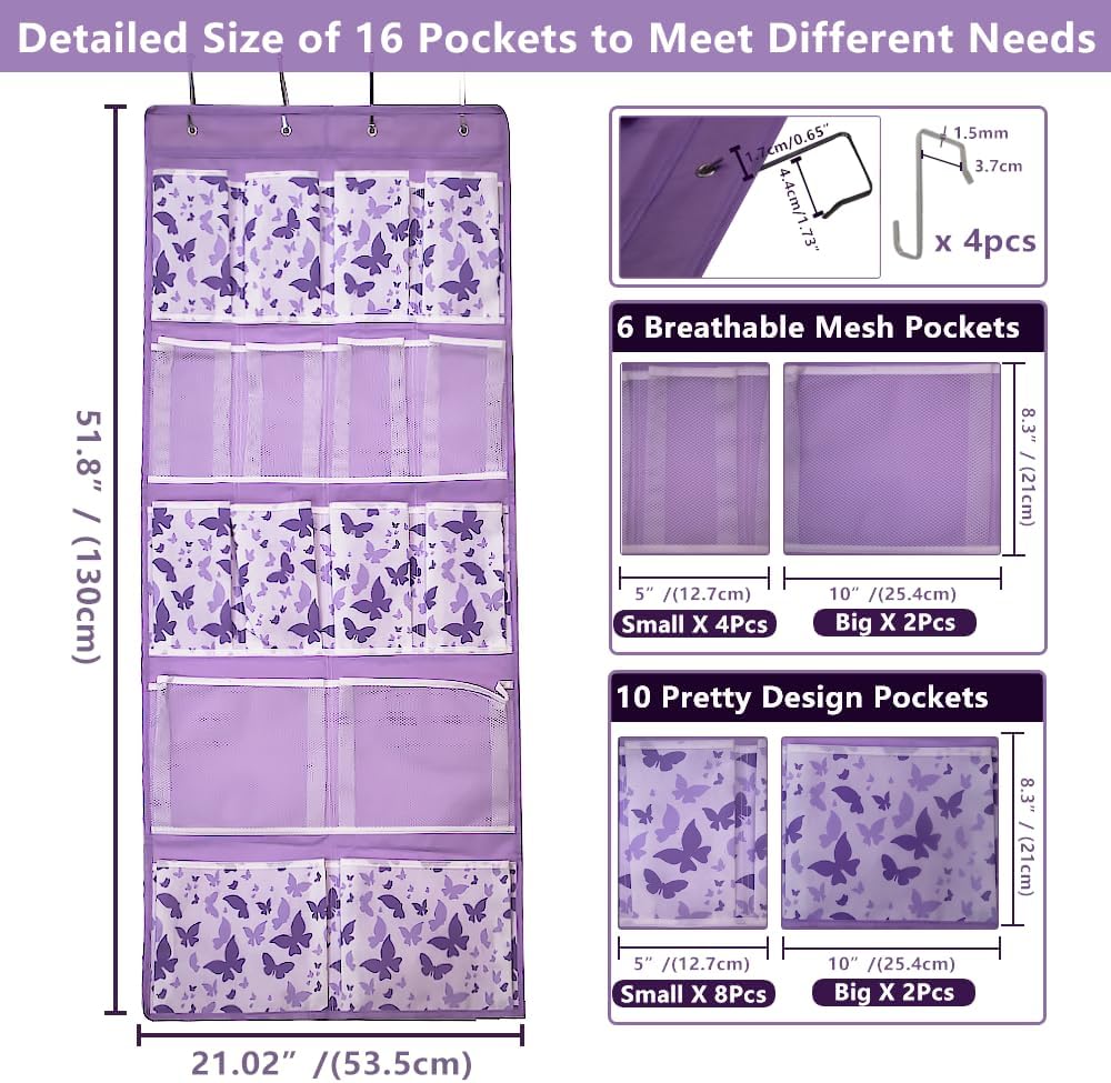 2 Pack-18 Pocekts Over the Door Shoes Organizer,Behind Door Hanging Storage Pocekt for Sock,Underwear,Hat,Handbag,Back of Door Hanging Shelf for Bedroom,Bathroom,Entryway,Storeroom,Pantry,Dorm,Nursery