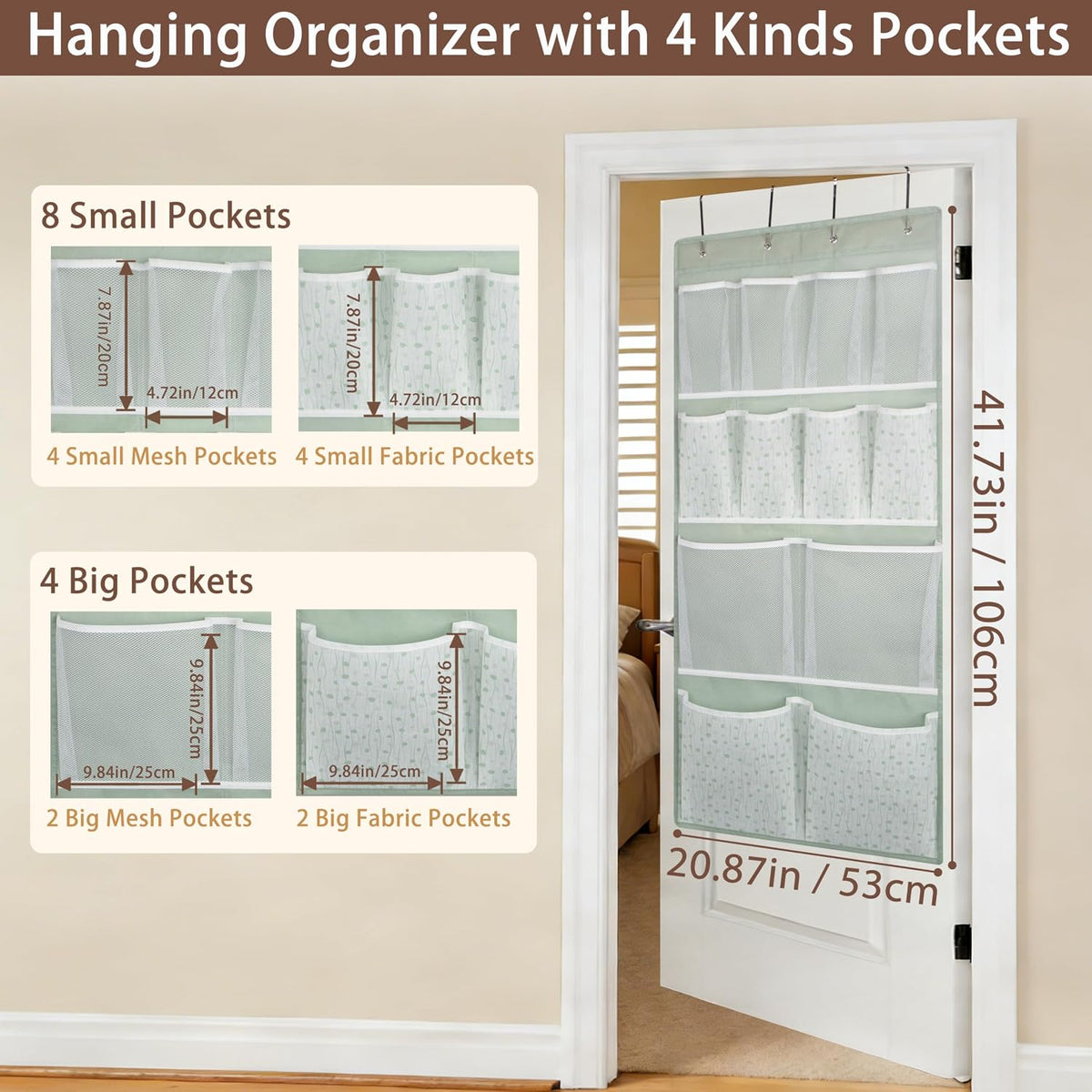 2 Pack-18 Pocekts Over the Door Shoes Organizer,Behind Door Hanging Storage Pocekt for Sock,Underwear,Hat,Handbag,Back of Door Hanging Shelf for Bedroom,Bathroom,Entryway,Storeroom,Pantry,Dorm,Nursery