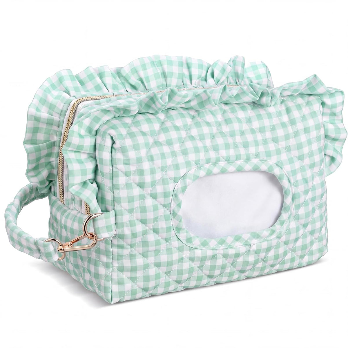 Pink Ruffle Bow Diaper and Wipe Pouch Quilted Baby Dispenser Holder Diaper and Tissue Bag Purse Portable Travel Hanging Wet Wipes Bag Diapering Clutch for Car Stroller