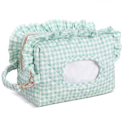 Pink Ruffle Bow Diaper and Wipe Pouch Quilted Baby Dispenser Holder Diaper and Tissue Bag Purse Portable Travel Hanging Wet Wipes Bag Diapering Clutch for Car Stroller