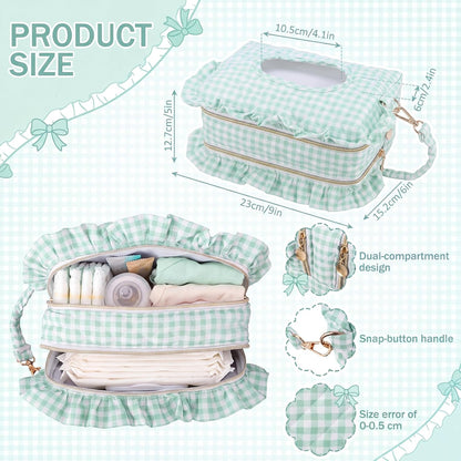 Pink Ruffle Bow Diaper and Wipe Pouch Quilted Baby Dispenser Holder Diaper and Tissue Bag Purse Portable Travel Hanging Wet Wipes Bag Diapering Clutch for Car Stroller