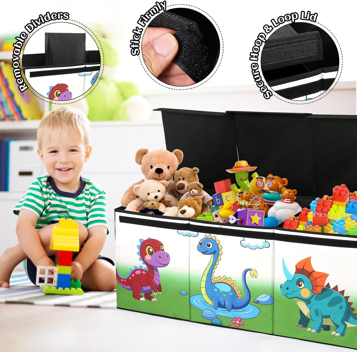 Extra Large Toy Box with Lid, Collapsible Toy Chest for Kids Boys Girls, Toy Storage Organizer with Dividers, 40"x16"x16" Storage Bin Box for Playroom, Nursery, Bedroom