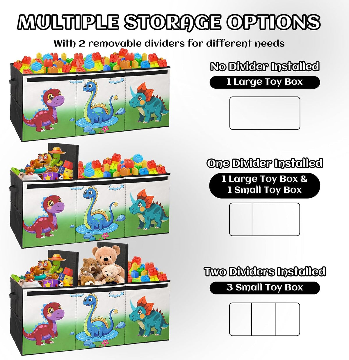 Extra Large Toy Box with Lid, Collapsible Toy Chest for Kids Boys Girls, Toy Storage Organizer with Dividers, 40"x16"x16" Storage Bin Box for Playroom, Nursery, Bedroom
