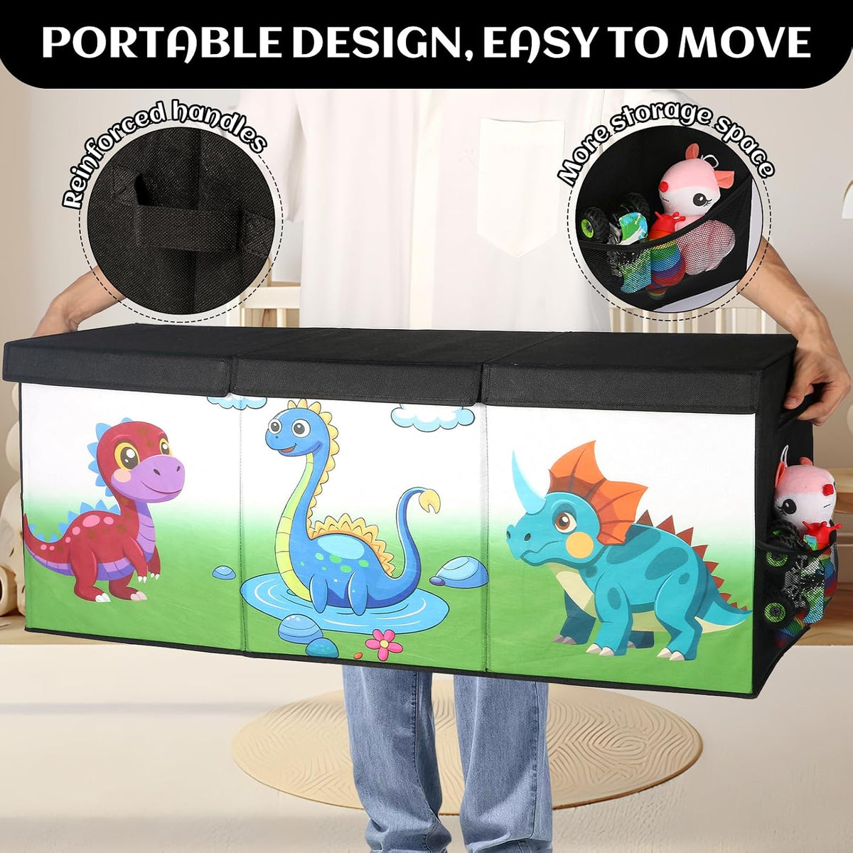Extra Large Toy Box with Lid, Collapsible Toy Chest for Kids Boys Girls, Toy Storage Organizer with Dividers, 40"x16"x16" Storage Bin Box for Playroom, Nursery, Bedroom