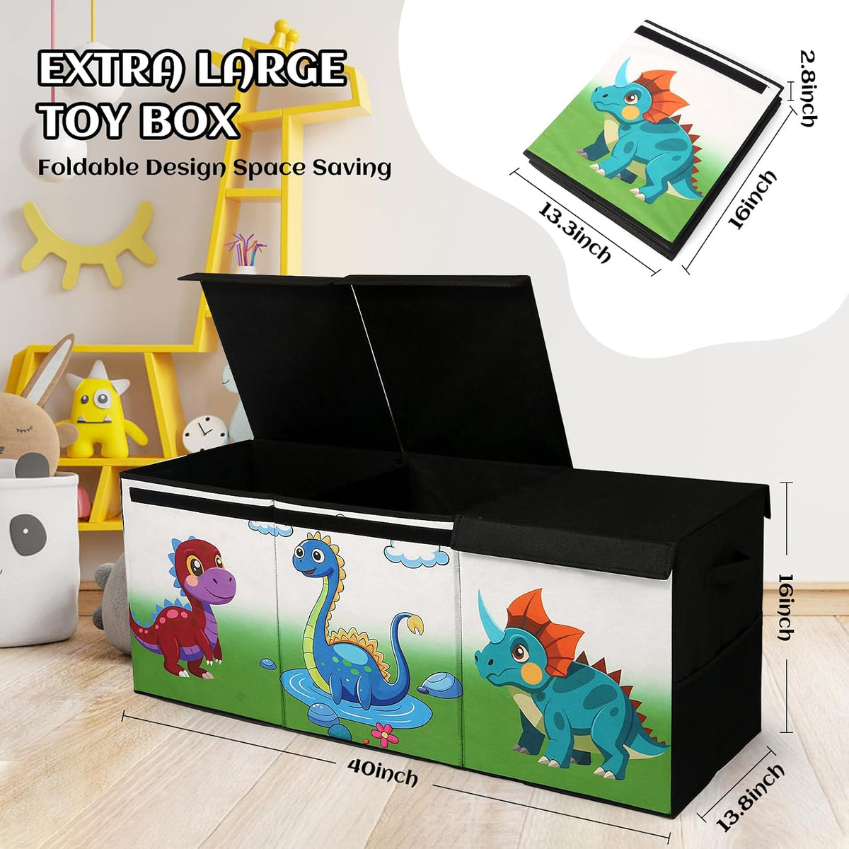 Extra Large Toy Box with Lid, Collapsible Toy Chest for Kids Boys Girls, Toy Storage Organizer with Dividers, 40"x16"x16" Storage Bin Box for Playroom, Nursery, Bedroom