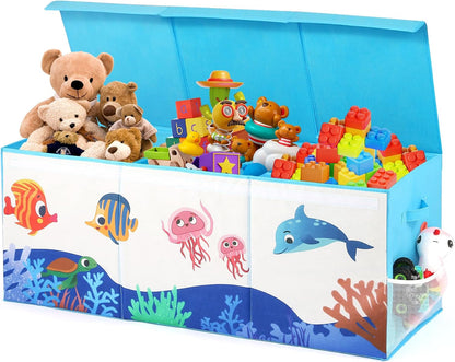 Extra Large Toy Box with Lid, Collapsible Toy Chest for Kids Boys Girls, Toy Storage Organizer with Dividers, 40"x16"x16" Storage Bin Box for Playroom, Nursery, Bedroom