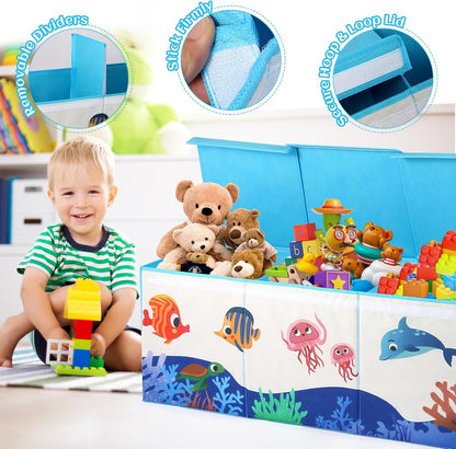 Extra Large Toy Box with Lid, Collapsible Toy Chest for Kids Boys Girls, Toy Storage Organizer with Dividers, 40"x16"x16" Storage Bin Box for Playroom, Nursery, Bedroom