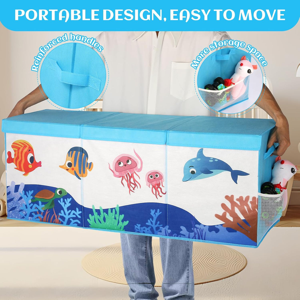 Extra Large Toy Box with Lid, Collapsible Toy Chest for Kids Boys Girls, Toy Storage Organizer with Dividers, 40"x16"x16" Storage Bin Box for Playroom, Nursery, Bedroom