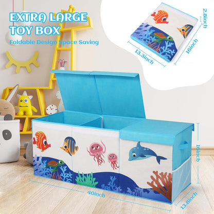 Extra Large Toy Box with Lid, Collapsible Toy Chest for Kids Boys Girls, Toy Storage Organizer with Dividers, 40"x16"x16" Storage Bin Box for Playroom, Nursery, Bedroom