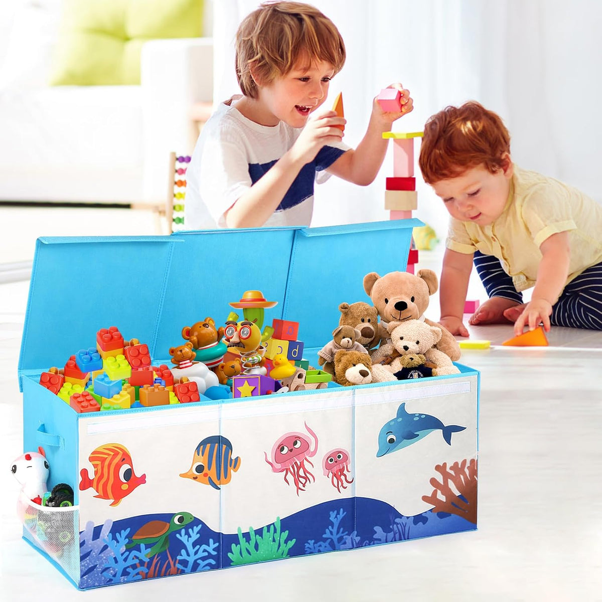 Extra Large Toy Box with Lid, Collapsible Toy Chest for Kids Boys Girls, Toy Storage Organizer with Dividers, 40"x16"x16" Storage Bin Box for Playroom, Nursery, Bedroom