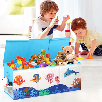 Extra Large Toy Box with Lid, Collapsible Toy Chest for Kids Boys Girls, Toy Storage Organizer with Dividers, 40"x16"x16" Storage Bin Box for Playroom, Nursery, Bedroom