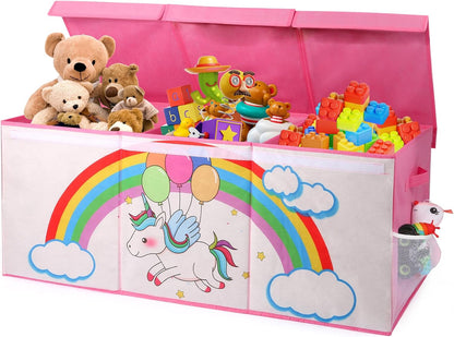 Extra Large Toy Box with Lid, Collapsible Toy Chest for Kids Boys Girls, Toy Storage Organizer with Dividers, 40"x16"x16" Storage Bin Box for Playroom, Nursery, Bedroom