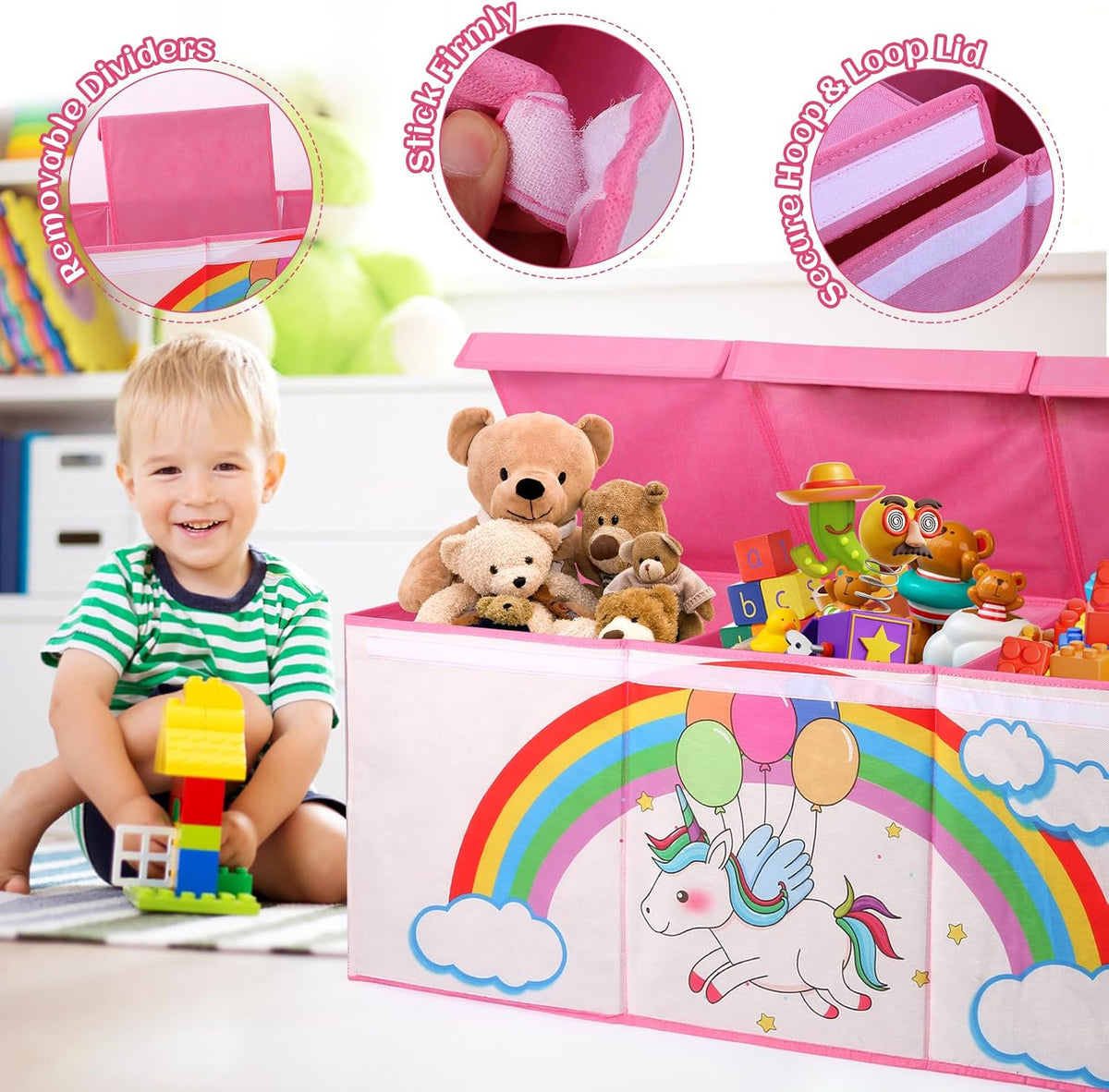 Extra Large Toy Box with Lid, Collapsible Toy Chest for Kids Boys Girls, Toy Storage Organizer with Dividers, 40"x16"x16" Storage Bin Box for Playroom, Nursery, Bedroom