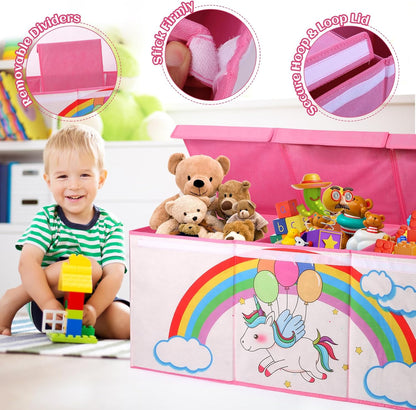 Extra Large Toy Box with Lid, Collapsible Toy Chest for Kids Boys Girls, Toy Storage Organizer with Dividers, 40"x16"x16" Storage Bin Box for Playroom, Nursery, Bedroom